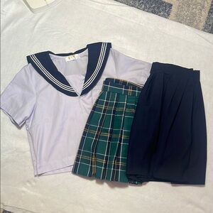 Sailor Costume XXL Navy Green Plaid School Uniform Set Skirt Shirt Anime Moon